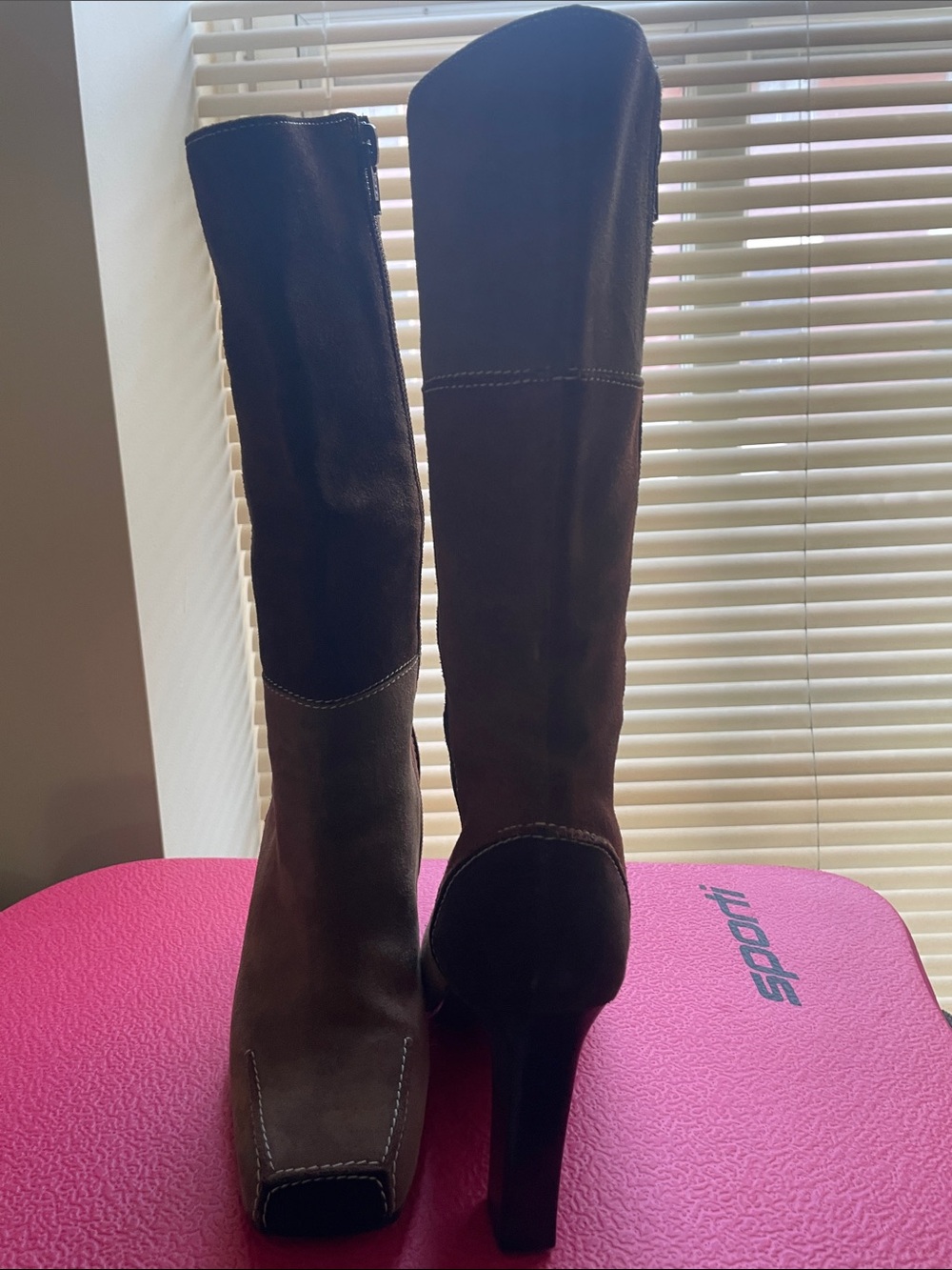 Via Spiga Two-Tone Taupe and Black High Heel Mid-Calf Boots - Picture 4 of 8